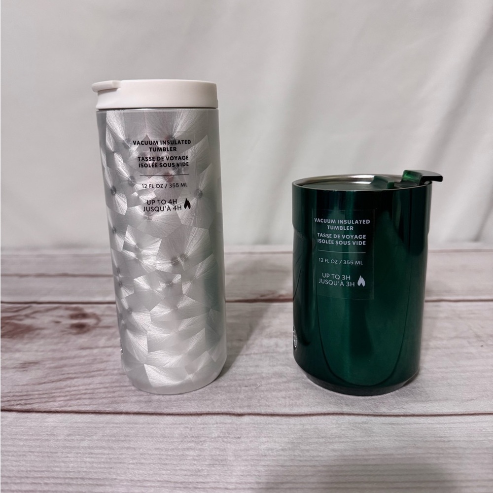 Silver and Green Vacuum Insulated Tumblers